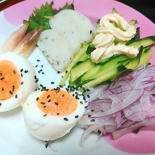 かまぼこ&茹で卵と夏野菜のサラダプレート